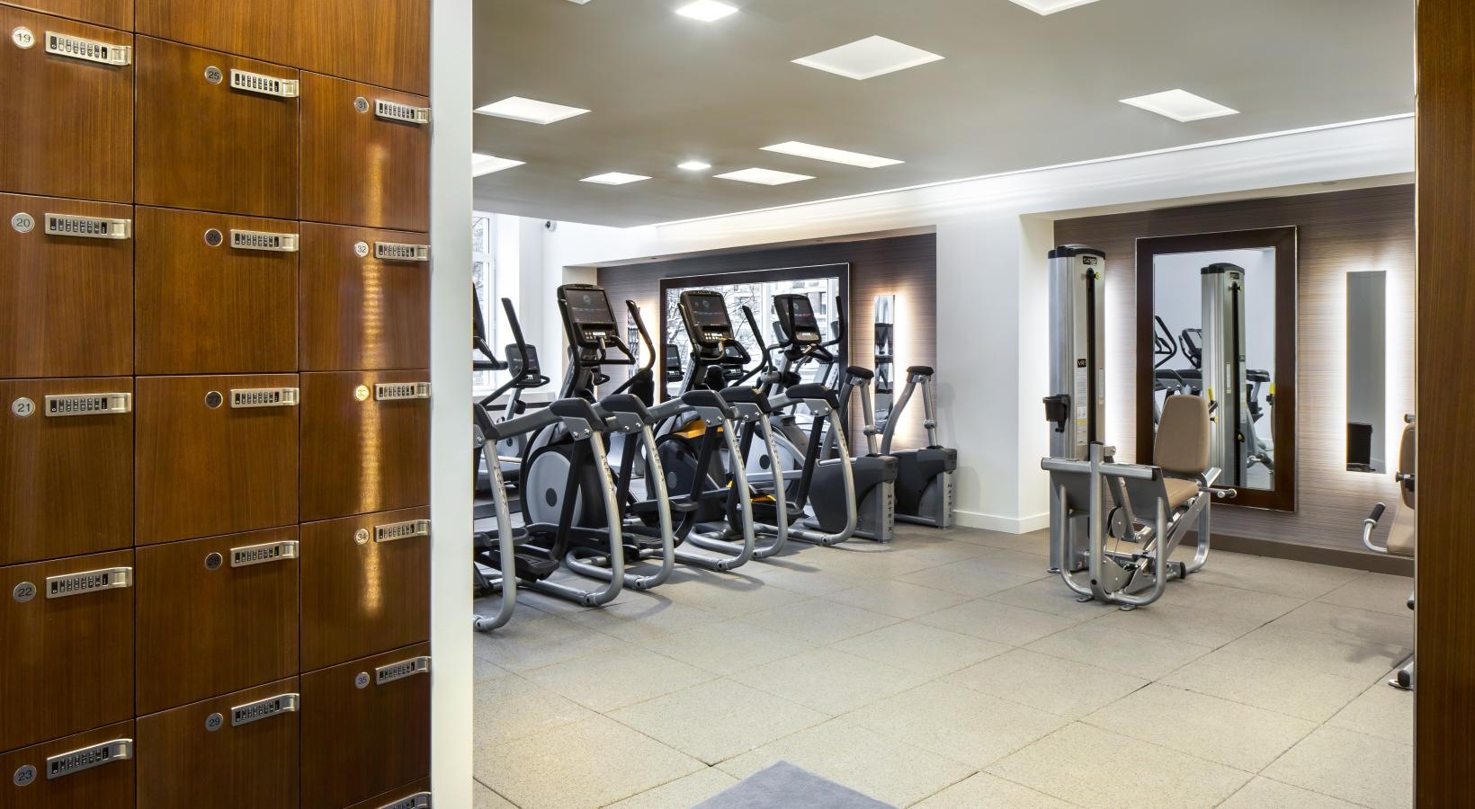 Get your workout on a room with a row of bikes
