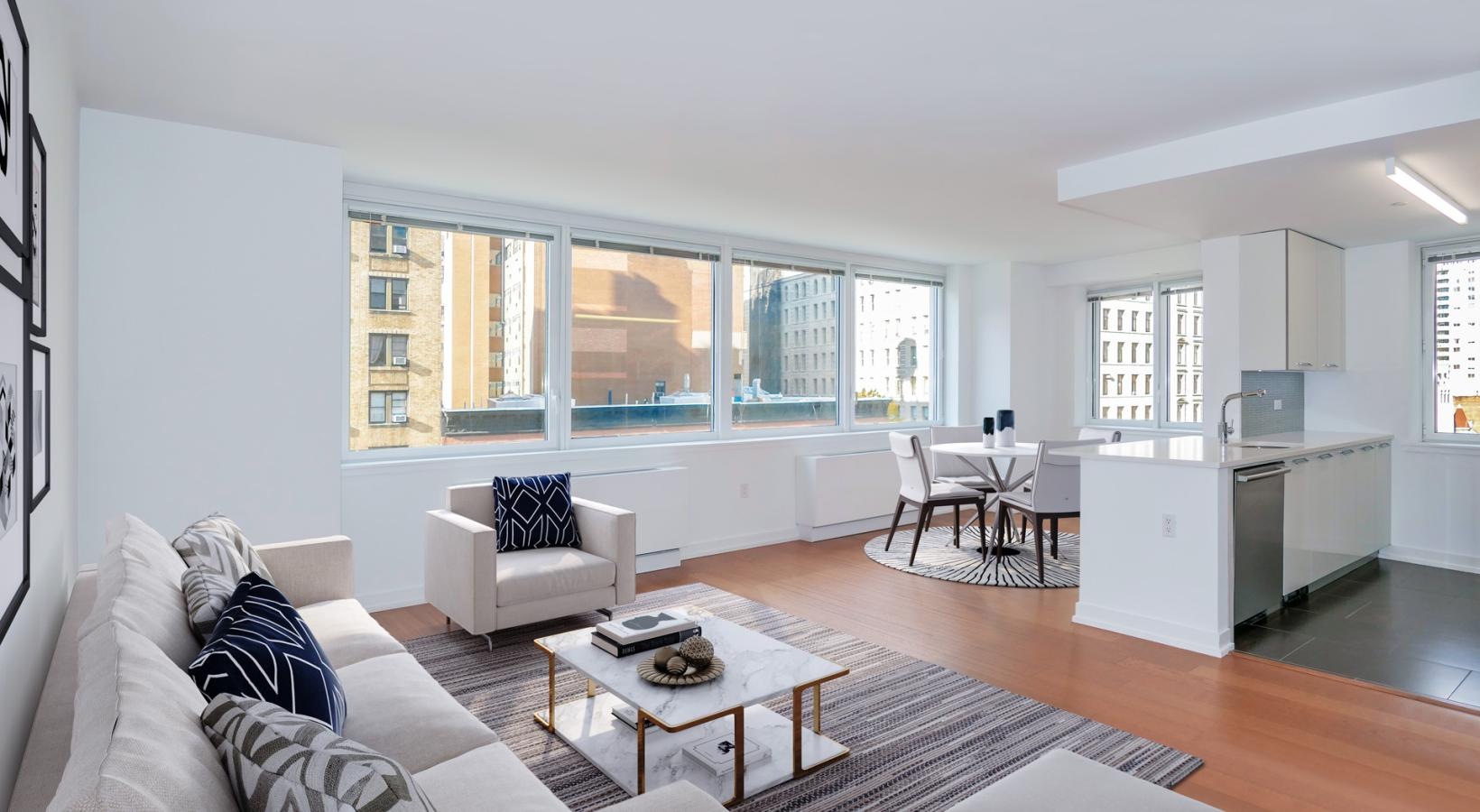 Spacious living areas to recline and recharge a large living room with a large window