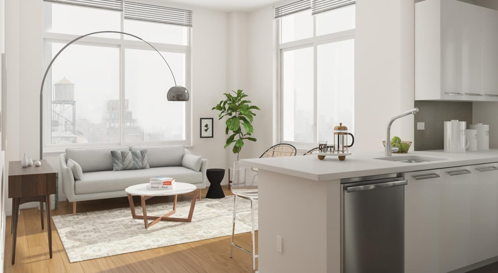 Find your perfect fit at The Larstrand a kitchen with a couch and a table
